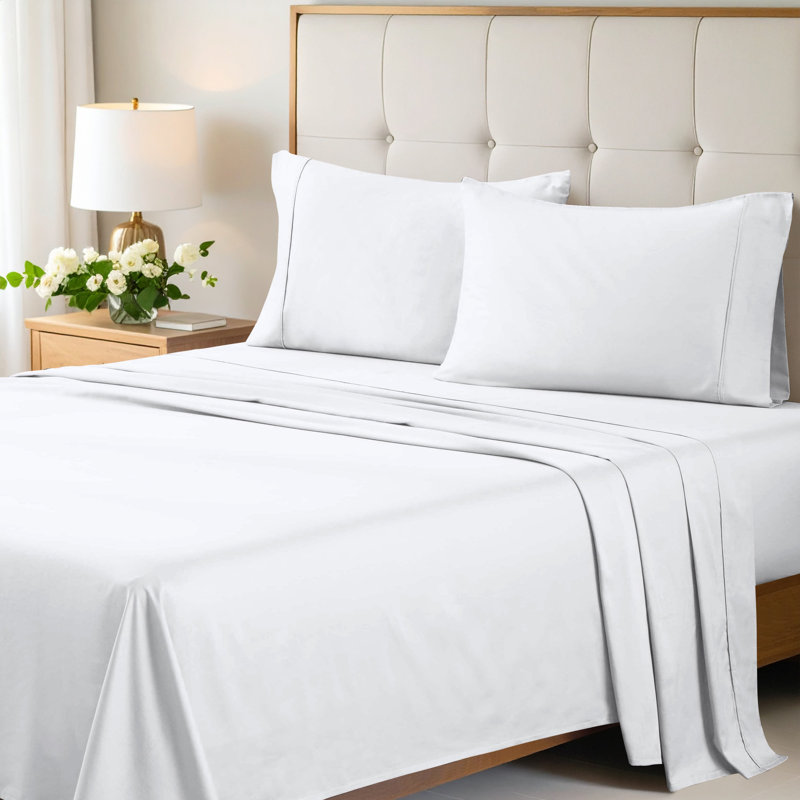 Ensemble de draps de luxe en coton égyptien à densité de tissage 700 fils, Grand, Blanc