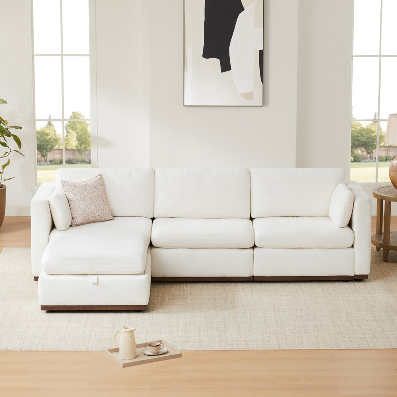 Canapé modulaire rembourré de 112 po avec repose-pieds Sayette 4 pièces Sayette, Polyester blanc crème
