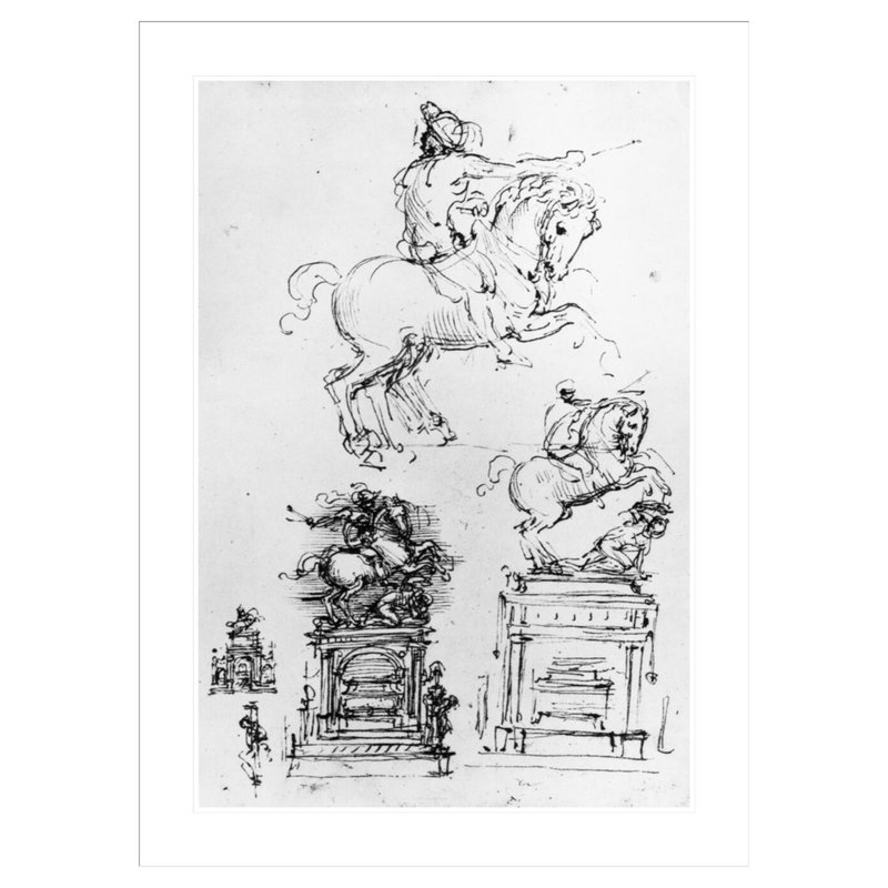 Étude pour le monument Trivulzio par Leonardo Da Vinci - Estampe numérique encadrée, H 41,5 po x l 30,5 po