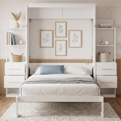 Murphy Bed Wall Bed with Shelves, Drawers and LED Lights