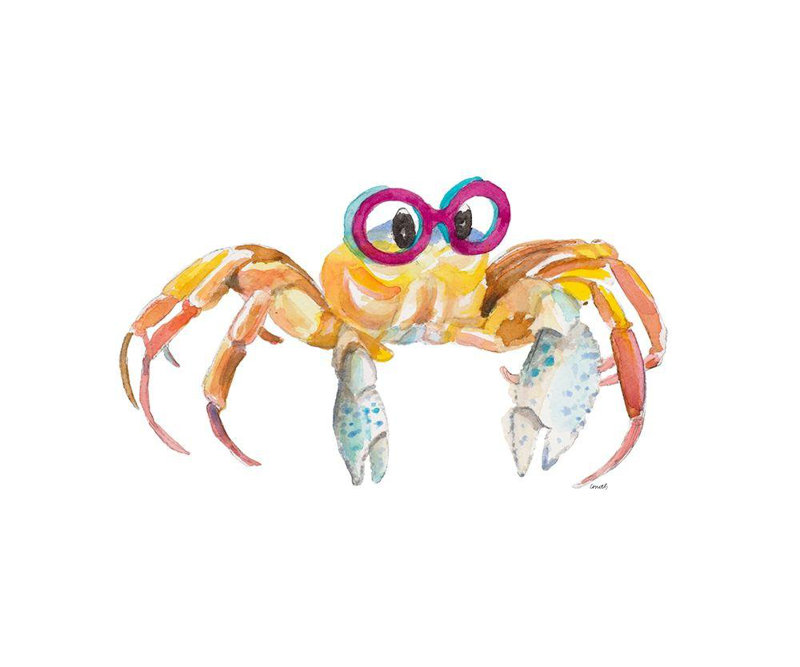 Art sur toile Alcott Hill® Loreth, Lanie, titré: Crabe avec des lunettes, H 33 po x l 48 po