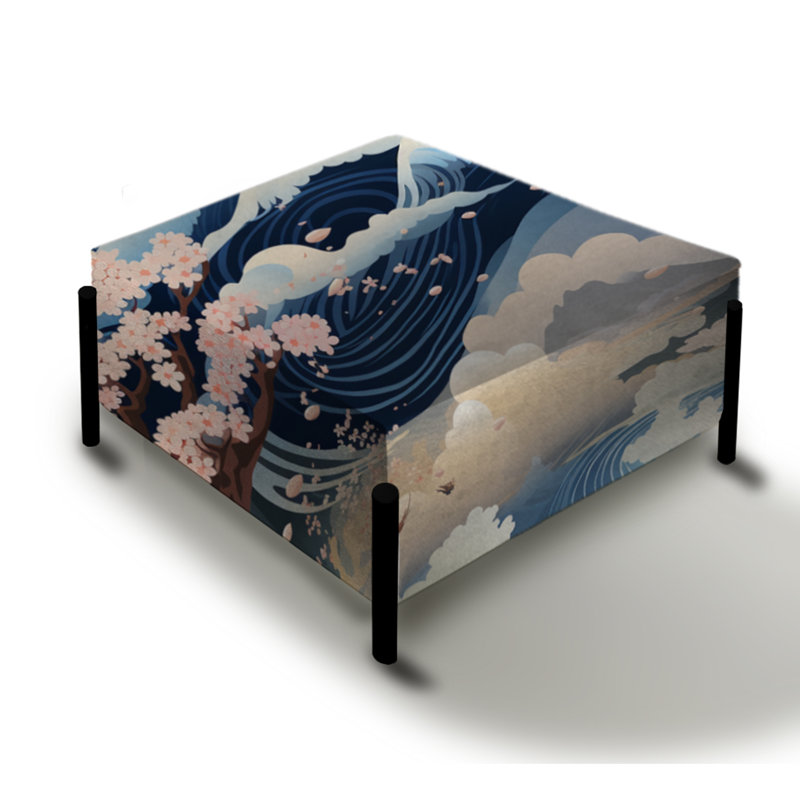 Mount Fuji Horizons Indigo Motif - Grand repose-pieds carré côtier