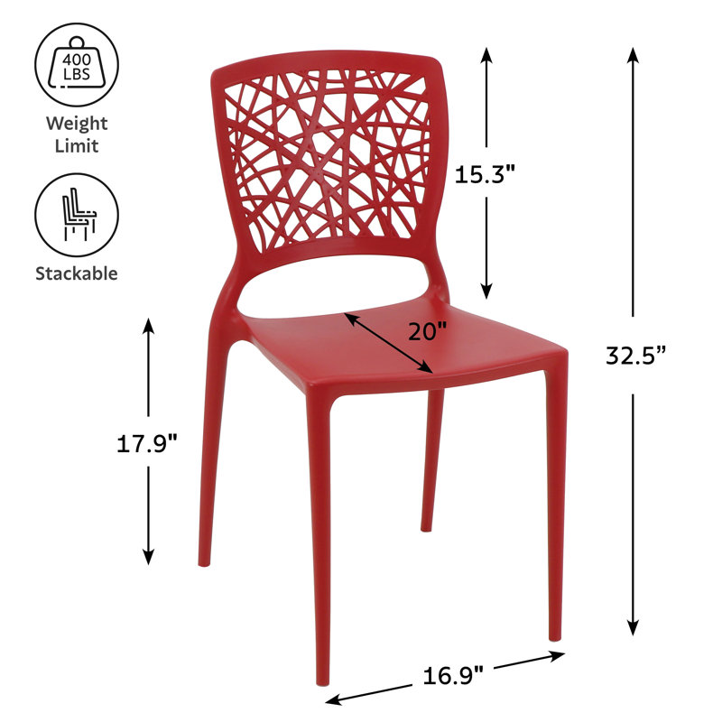 Tramontina Joana Stackable Dining Chairs – Contemporary Style Seating for Indoor or Outdoor Use, Red