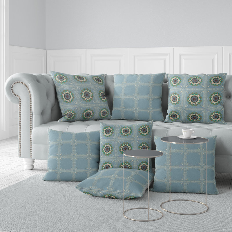 Twilight Blossom Blue Faux Suede 16'' Square Throw Pillow