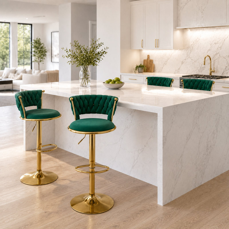Tabouret tournant en velours, Vert