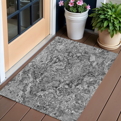 Tapis extérieur lavable abstrait gris anthracite 3 pi x 5 pi