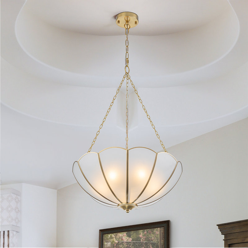 5-Light Gold Vintage Glass Bowl Pendant Light