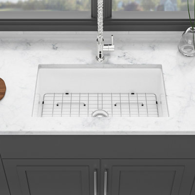 32" Ceramic Kitchen Basin - White, With Excellent Stain Resistance Deep Sink A Practical Design For Kitchens