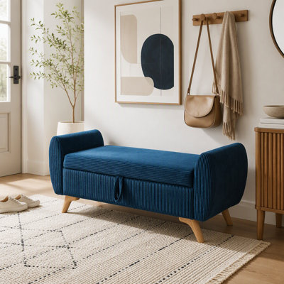 Banc rembourré en velours côtelé avec rangement 57 po