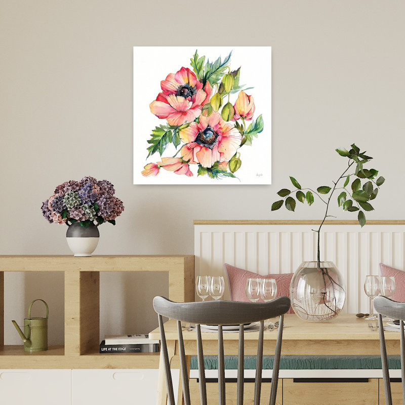 Art floral contemporain coquelicot floral, H 18 po x l 18 po