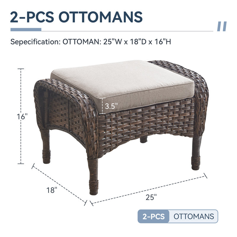 Repose-pieds d'extérieur en osier Arbor avec coussins moelleux pour l'extérieur - durable et résistant aux intempéries, Brun