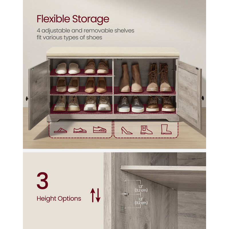 12 Pair Shoe Storage Bench, 3-Tier Entryway Bench, Natural/Heather Greige, 20.7" H X 39.8" W X 14" D