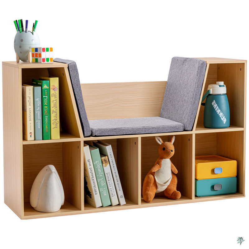 Bookcase With Reading Nook And Cushion, Multi-Purpose Storage Organizer, Brown