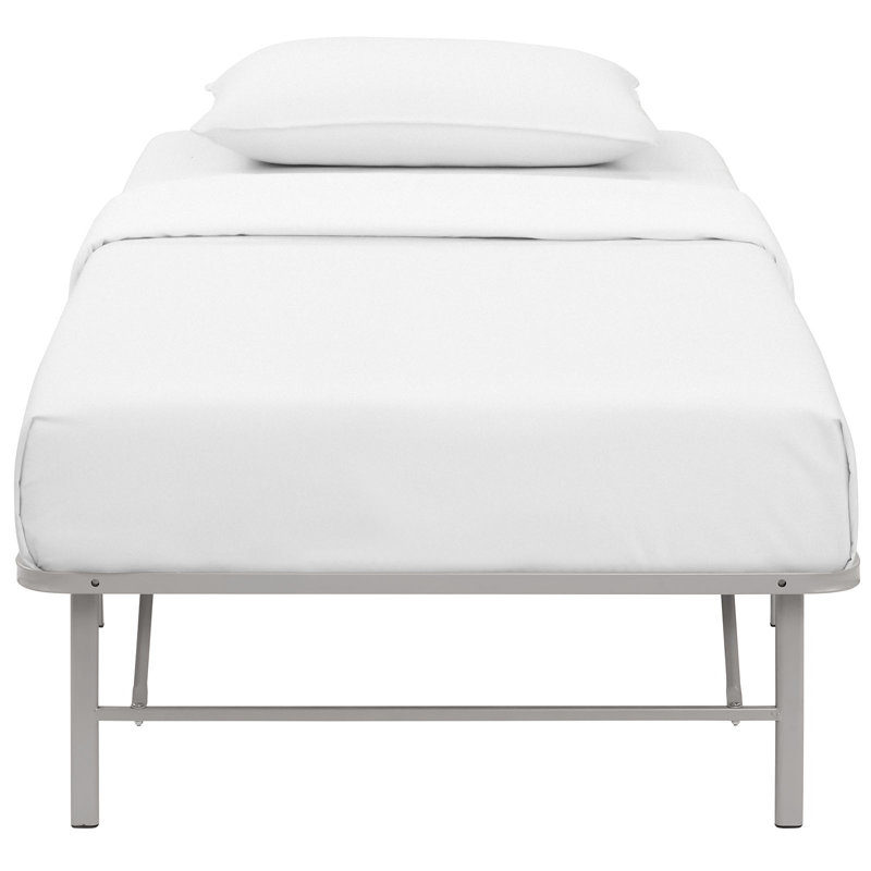 Horizon Twin Gray Stainless Steel Metal Bed Frame with Slats