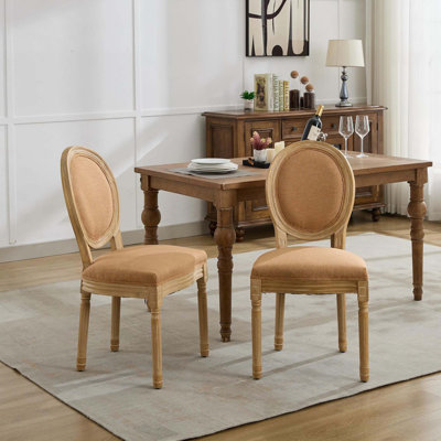 Chaise de salle à manger avec cadre en bois massif de style français, ensemble de 2, tissu en lin confortable et design élégant