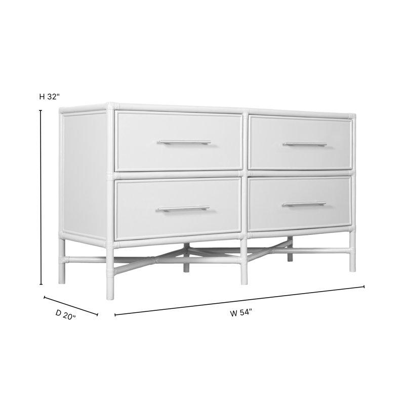 Venice 4 Drawers 54" W Double Dresser, White