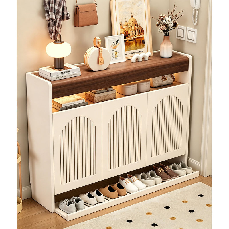 Range-chaussures autoportant à lattes ventilées en bois d'ingénierie avec rangement pour chaussures
