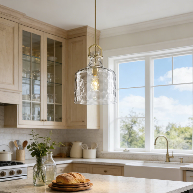 Luminaire suspendu pour îlot de cuisine 1 lumière à intensité variable l 11,81 po Modern avec abat-jour en verre martelé Modern