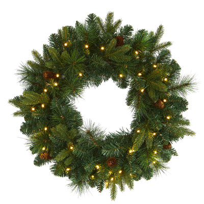 24'' Faux Pine Lighted Wreath