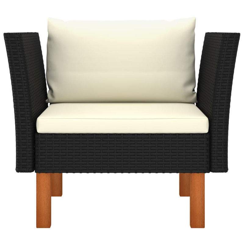 28.5" Wide Eucalyptus Rectangle Patio Sofa with Cushions, Cream, Black