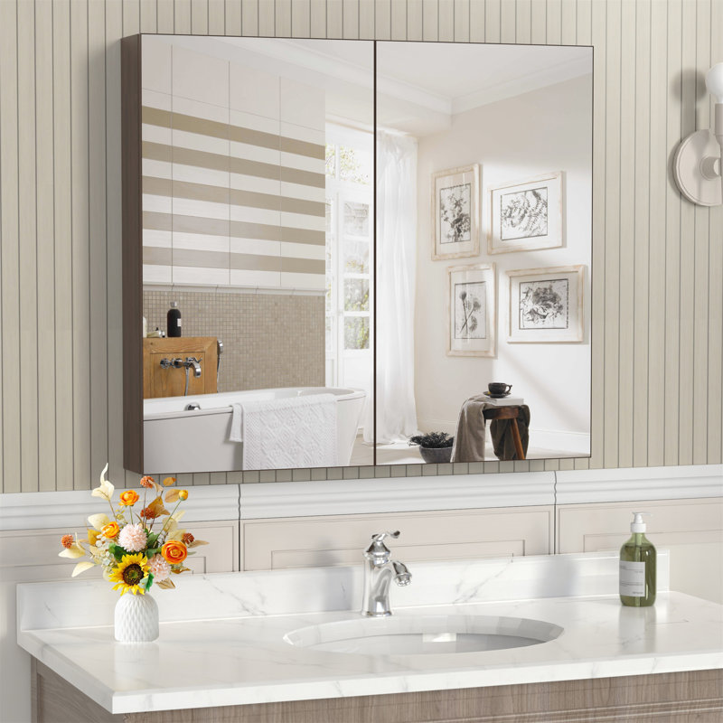 Armoire à pharmacie 32 * 28 avec miroir pour salle de bain, Jaune