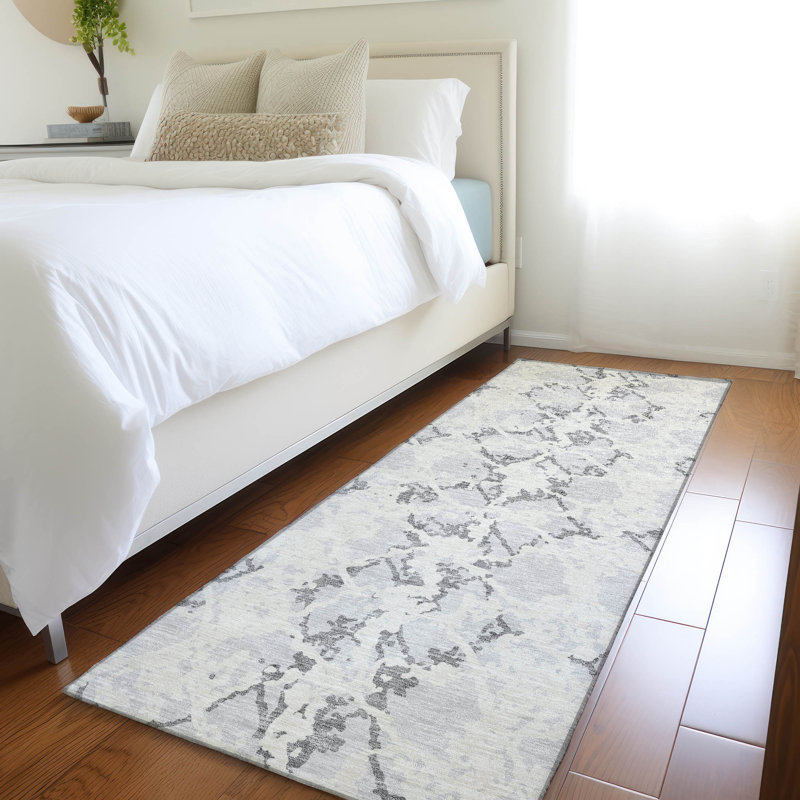 Premium Machine Washable Prisco Silver Rug, Runner 2'3" x 7'6"
