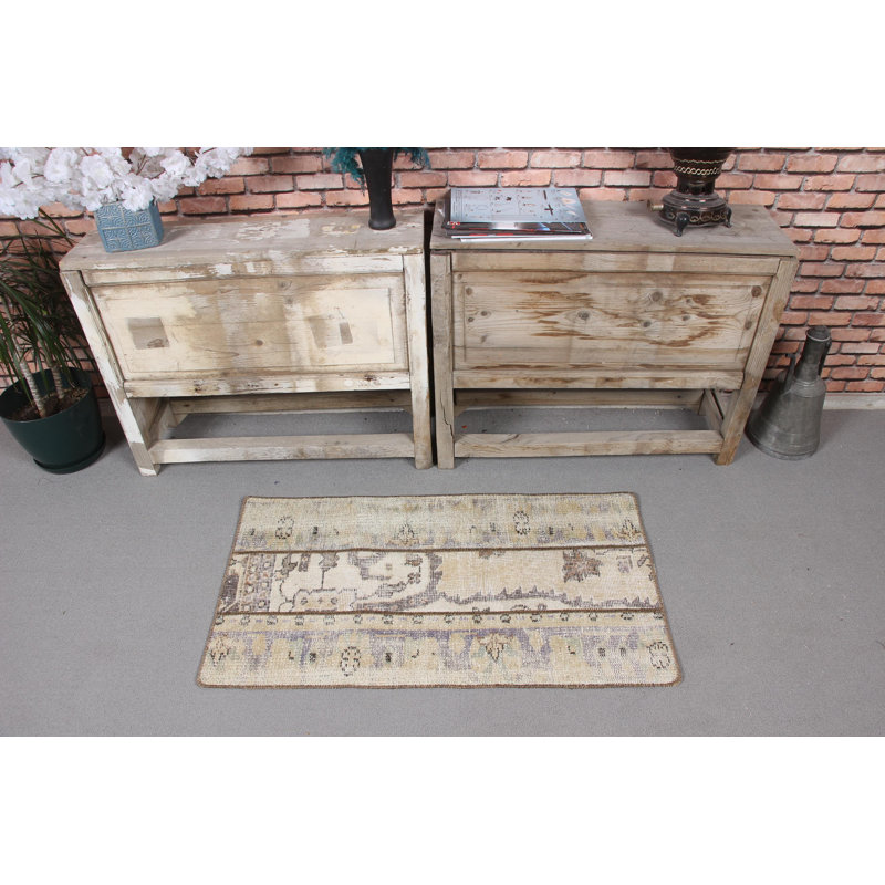 Vintage Turkish Wool Rug in Beige Ideal for Entryway with Classic Patchwork Design