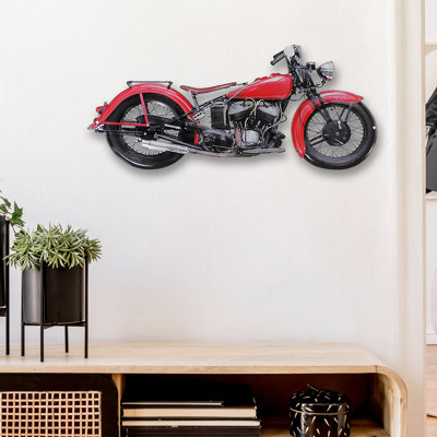 Plaque murale embossée en métal rouge moto