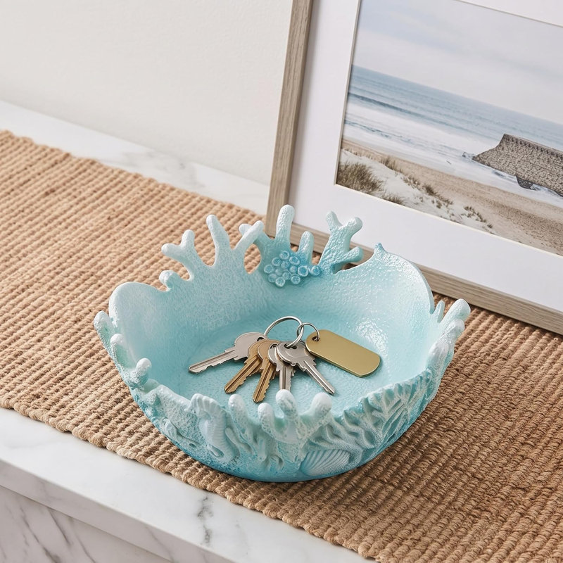 Bol décoratif en résine corail côtier, Bleu clair