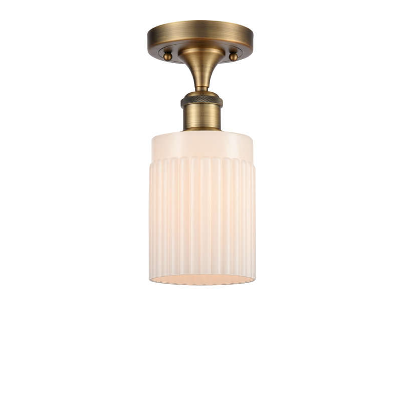 Kamena Flush Mount, Matte White, No Bulb Included, Brushed Brass