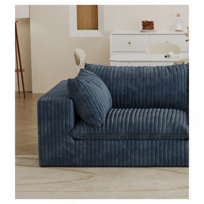 Canapé Cloud, tissu en velours côtelé, sièges profonds, conception à deux couches, coussin amovible, sans assemblage, combinaison de bricolage pour le salon, la chambre à coucher, la salle de conférence, un appartement, bleu