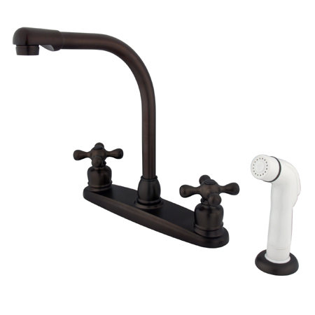 Victorian Double Handle Kitchen Faucet with Side Spray, Oil Rubbed Bronze