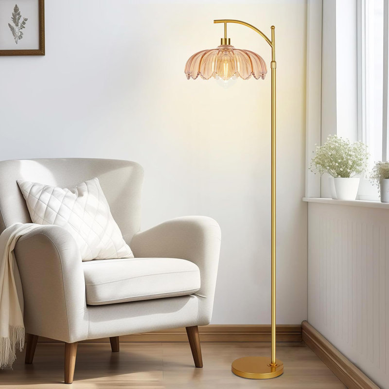 Mid Century Modern Floor Lamp With Dimmable Remote Control, Adjustable Height, And Glass Shade For Living Room And Bedroom