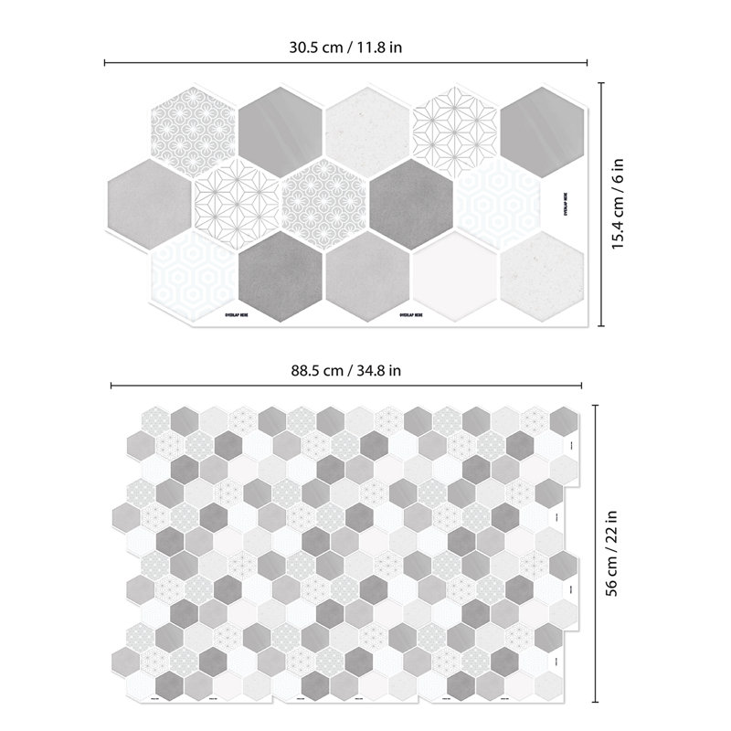 Honey Hexa 12.1'' W x 6.1'' L Gel Peel and Stick Mosaic Tile, Grey