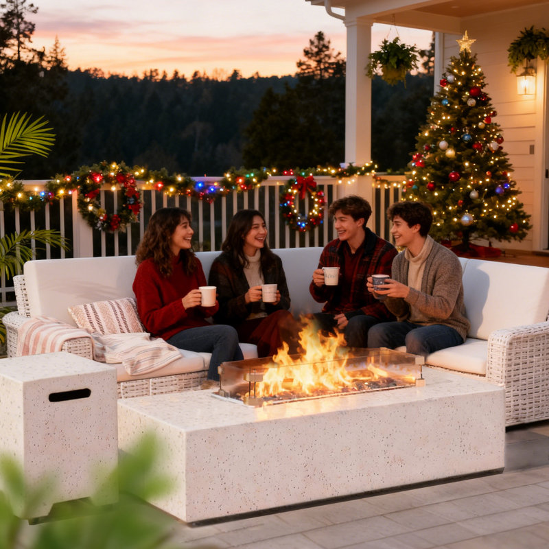 3 Set 56'' Propane  Concrete Outdoor Fire Pit Table