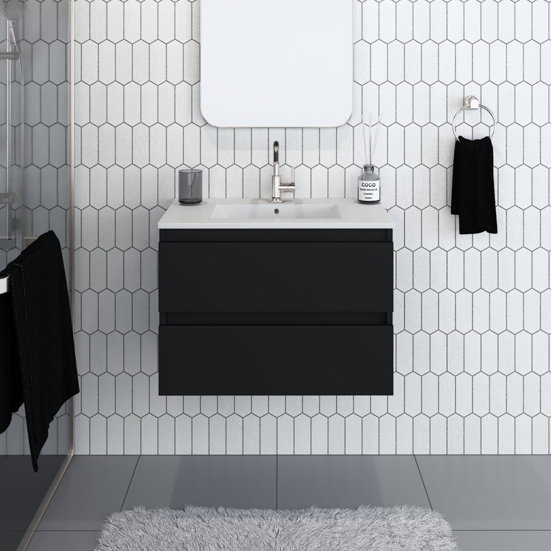 Salt 30'' Single Bathroom Vanity with Ceramic Top, Black