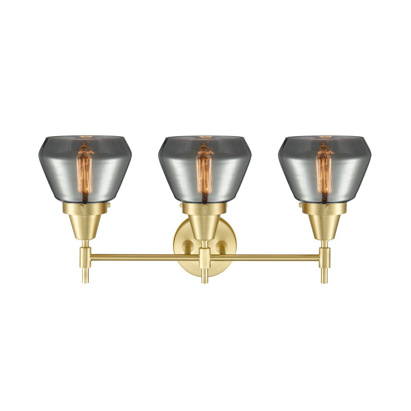 Éclairage pour meuble-lavabo 3 lumières 25 po Caden Fulton - fini noir mat - abat-jour fumé clair, Plaqué couleur fumée