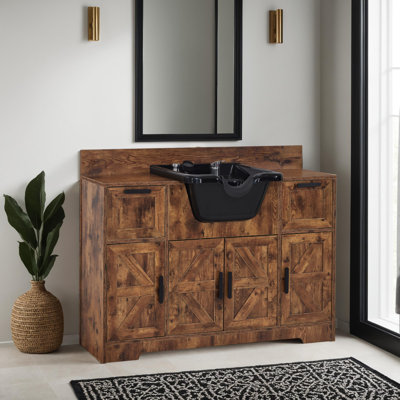 Évier à shampooing avec armoire de rangement et tiroir, cuve à shampooing à contre-lavage avec pulvérisateur pour salon de coiffure
