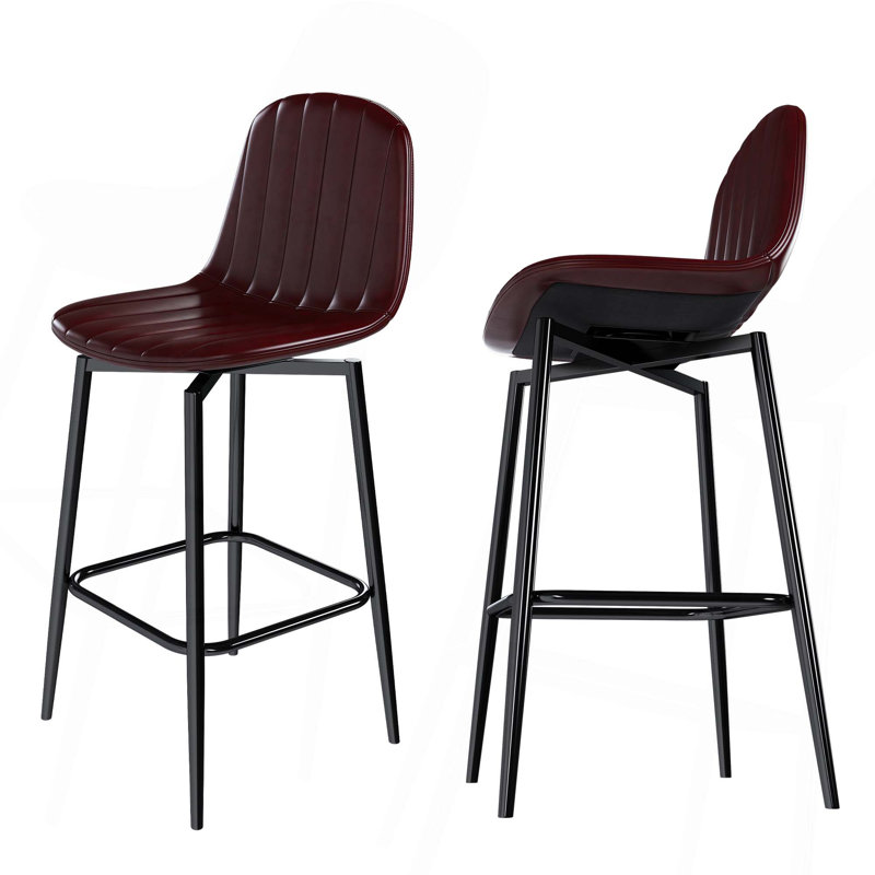 Modern PU Upholstered Swivel Bar Stools With Back Support & Metal Legs(Set Of 2)