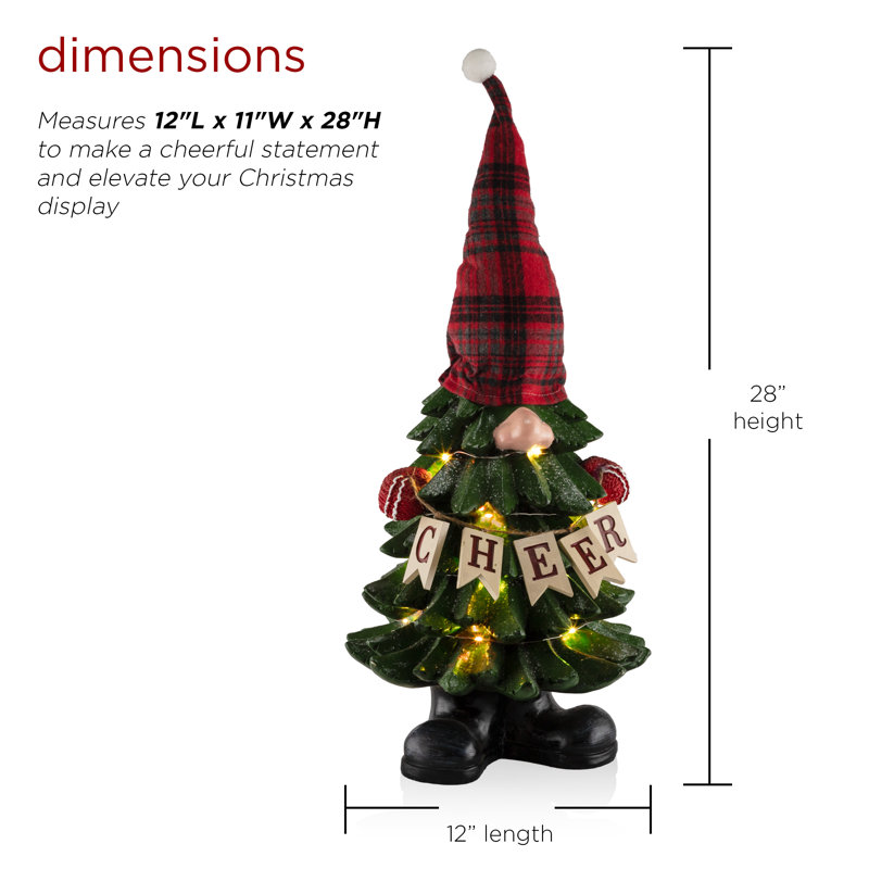 Christmas Tree Cheer Gnome Holiday Decoration with Color Changing LED Lights, 28" , Multicolor