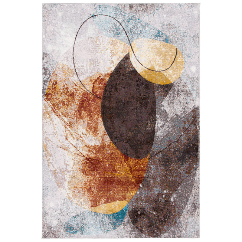 Papillon Abstract Gray/Brown/Teal Area Rug, Rectangle 9' x 12'