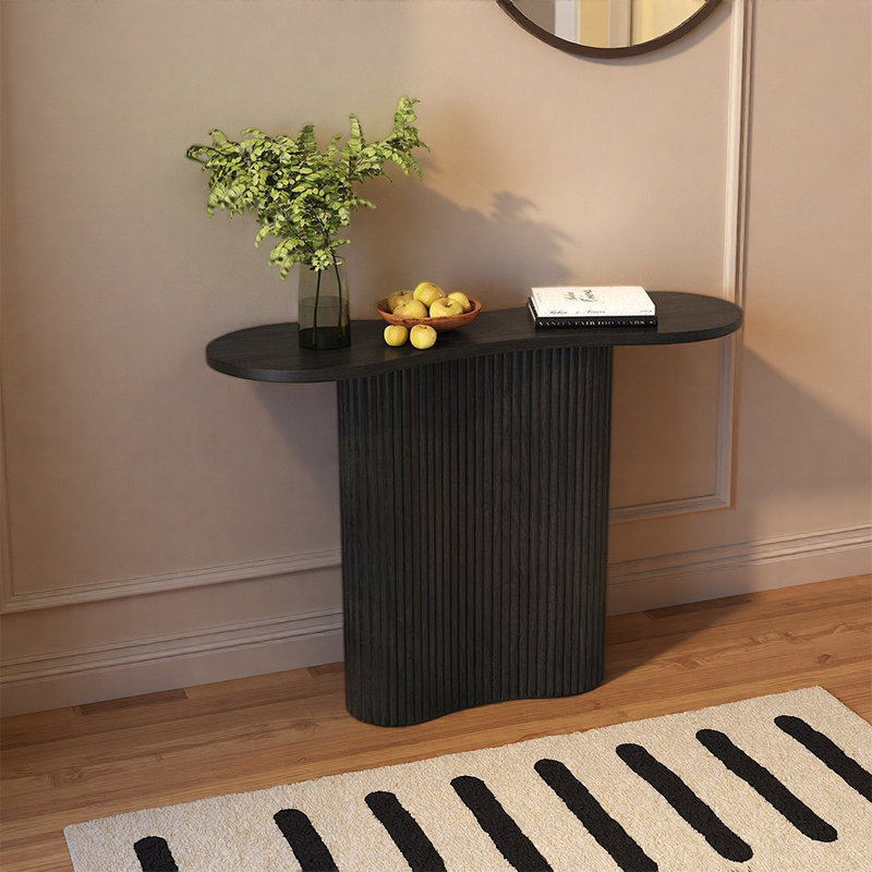 Wood Top Metal Leg Entryway Console Table, 31.5" H x 39.37" W x 11.02" D, Black