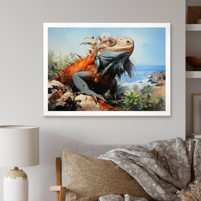 Lézard sur un rocher I sur toile, H 30 po x l 40 po x P 1,5 po, Cadre simple blanc