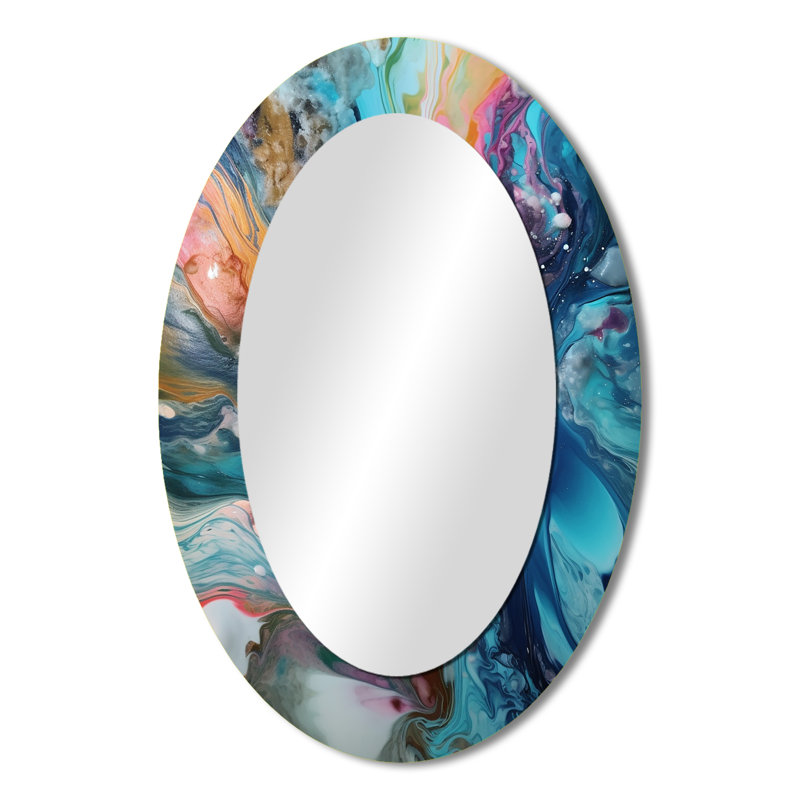 Teal Pink Aqua Symphony - Modern Oval Wall Mirror, 36" x 24"
