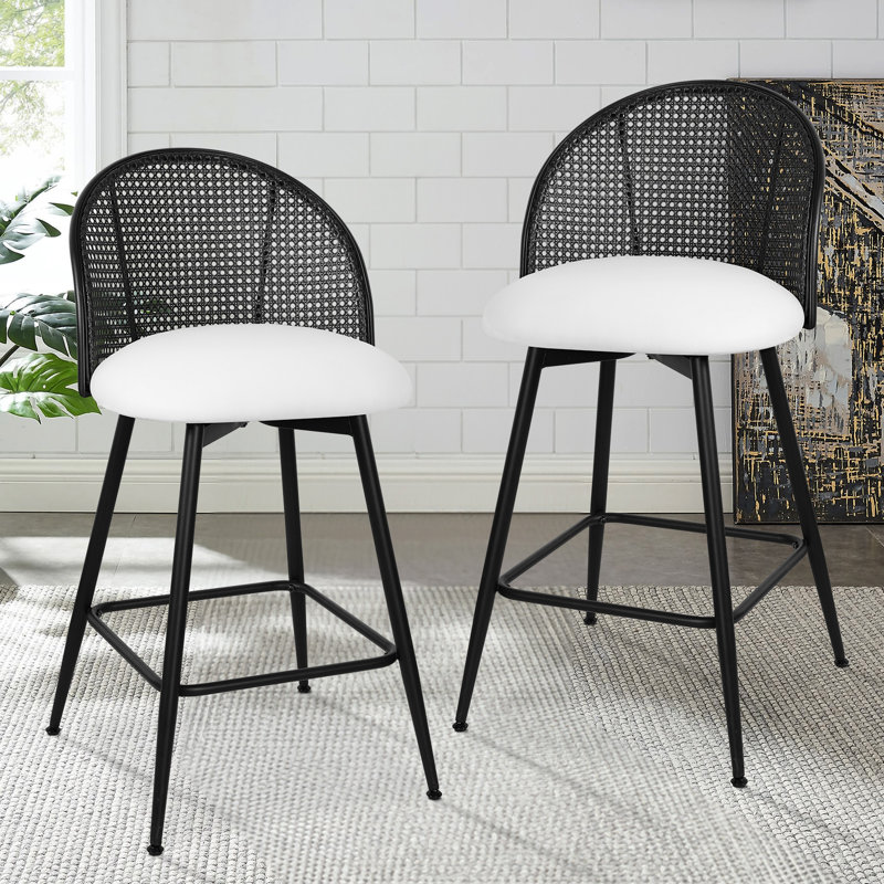 Arvon Swivel Upholstered Counter & Bar Stool, White, Counter Stool (26” Seat Height), Black