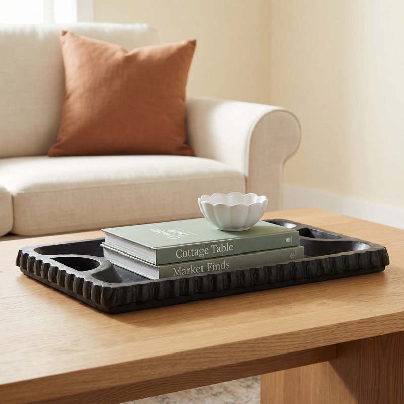 Colbin Neutral Wooden Scalloped Edge Tray, Black