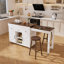Îlot de cuisine 74,8 po avec table de salle à manger extensible et prise de courant - Chariot de rangement sur roulettes avec 3 tiroirs et armoire à 2 portes pour la salle à manger