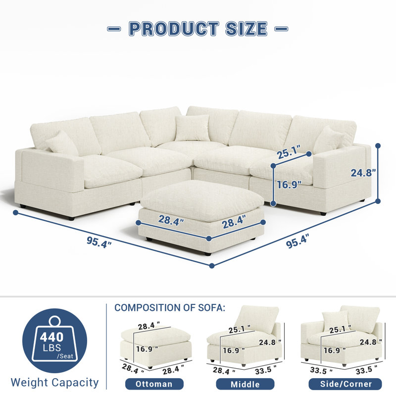 Canapé modulaire Cloud Couch, canapé modulaire convertible à siège profond pour le salon, canapé modulaire rembourré en duvet moelleux moderne