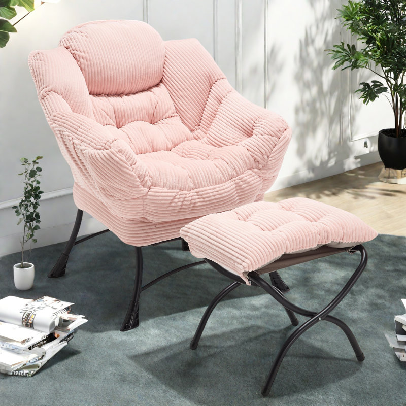 Fauteuil Lazy avec repose-pieds, fauteuil d'appoint moderne, Blanc