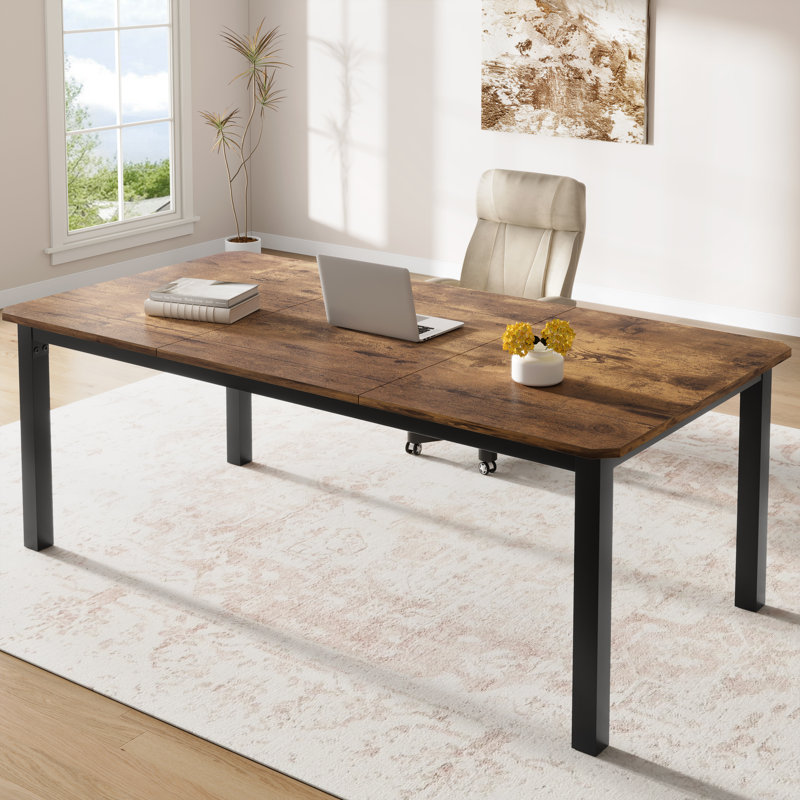 Rectangular Dining Table with Steel Base, Brown
